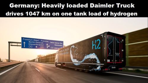 Duitsland: zwaar beladen Daimler Truck rijdt 1047 km op één tanklading waterstof