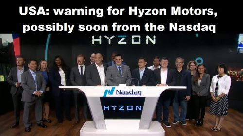 USA: waarschuwing voor Hyzon Motors, mogelijk binnenkort van de Nasdaq