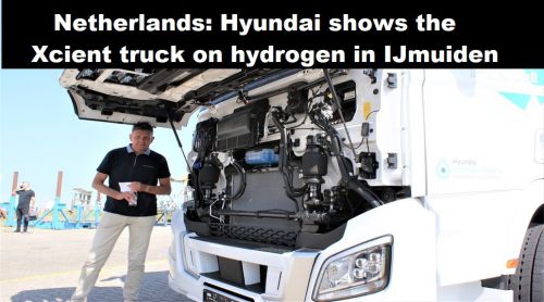 Nederland: Hyundai toont de Xcient vrachtauto op waterstof in IJmuiden