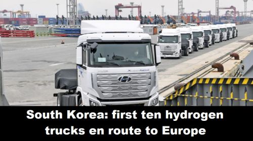 Zuid-Korea: eerste tien waterstof-vrachtauto’s onderweg naar Europa