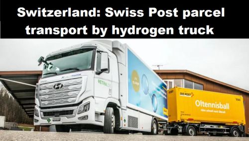 Zwitserland: pakketvervoer van Swiss Post met vrachtauto op waterstof