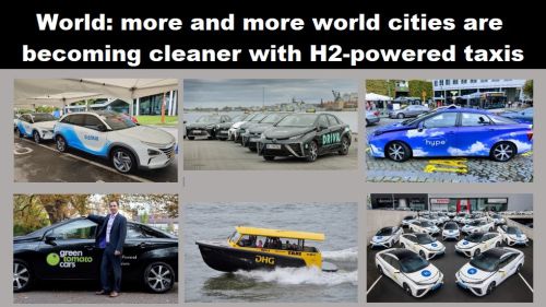 Wereld: steeds meer wereldsteden worden schoner met taxi’s op waterstof