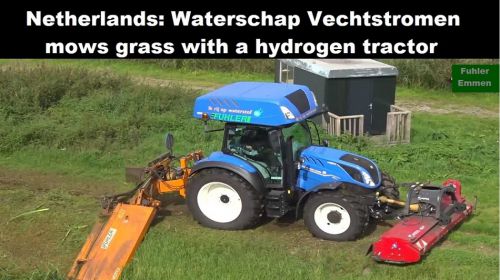 Nederland: Waterschap Vechtstromen maait met trekker op waterstof