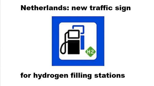Nederland: nieuw verkeersbord voor waterstof-tankstation vermeldt H2